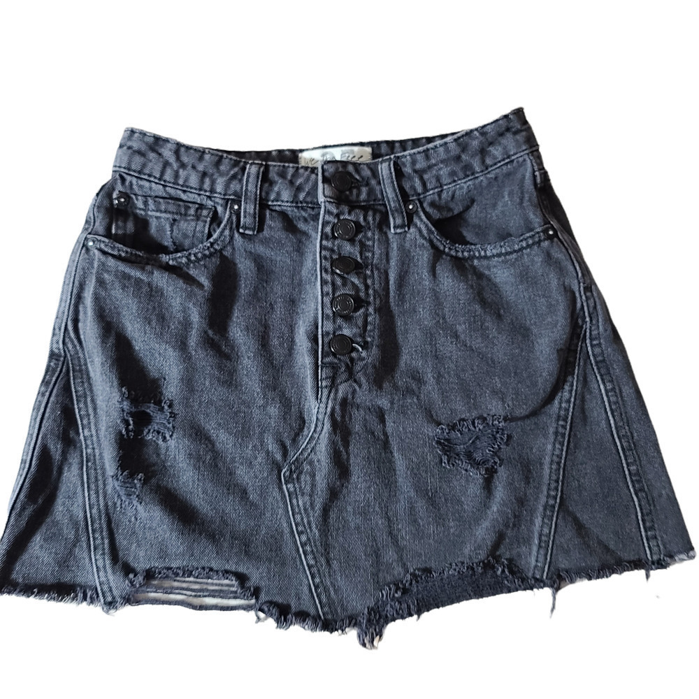 We the free denim a line black mini skirt sz 25